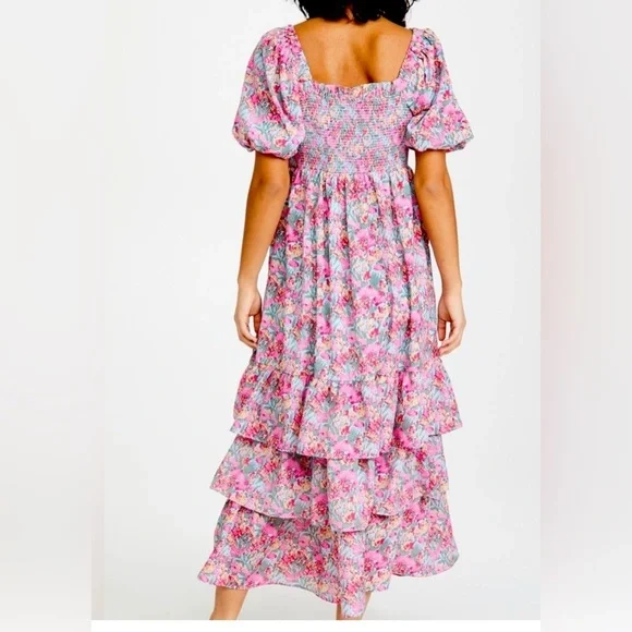 English Factory Pink Floral Smocked Tiered Ruffle Maxi Dress Size S EUC - Picture 3 of 12